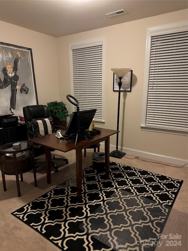 home office featuring carpet flooring