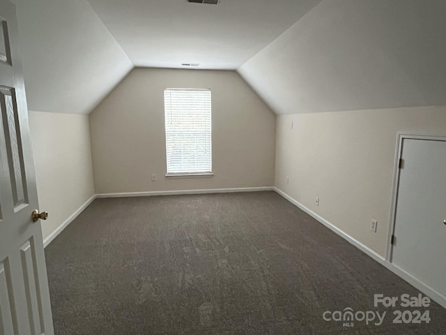 additional living space with lofted ceiling and dark carpet