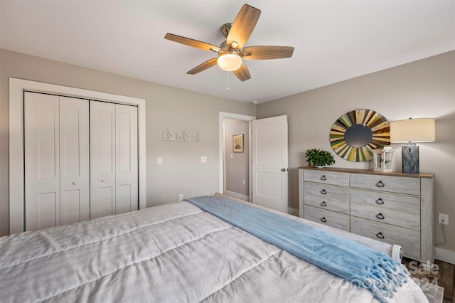 bedroom with a closet and ceiling fan