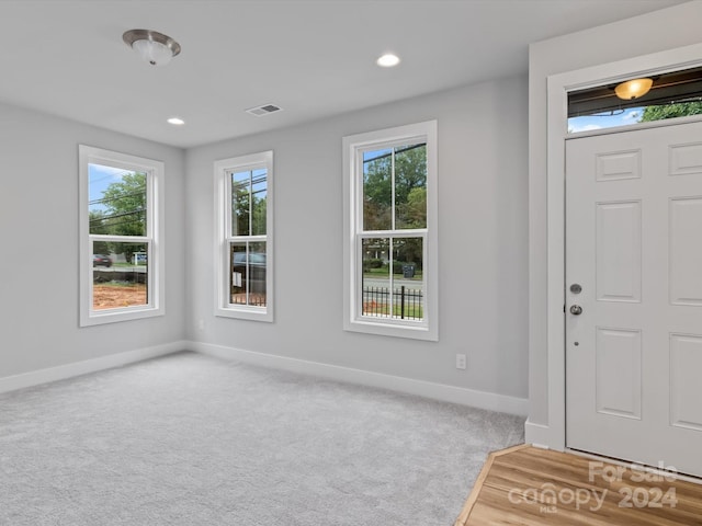 carpeted entrance foyer with a healthy amount of sunlight