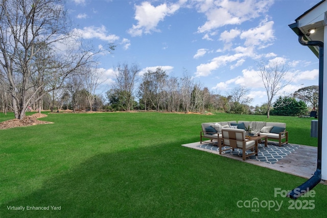 view of yard with an outdoor hangout area and a patio area