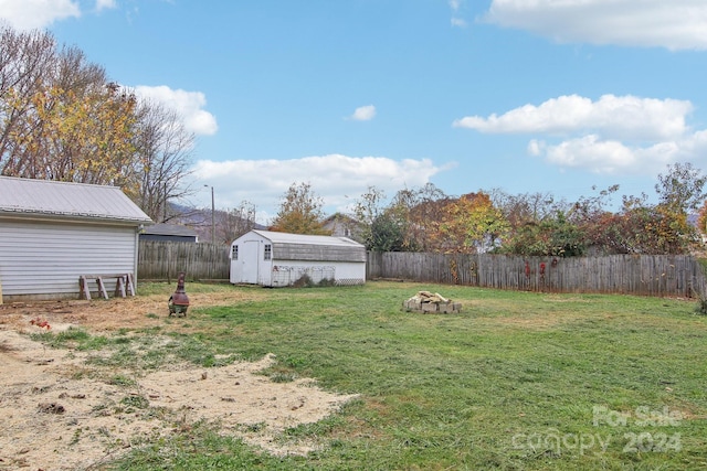 view of yard featuring a shed