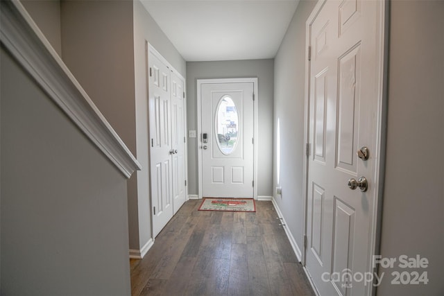 entryway with dark hardwood / wood-style floors