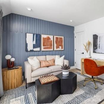 living room with vaulted ceiling