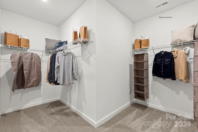 walk in closet featuring carpet flooring