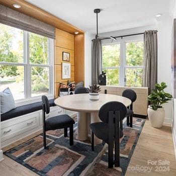 dining space with hardwood / wood-style flooring and a healthy amount of sunlight