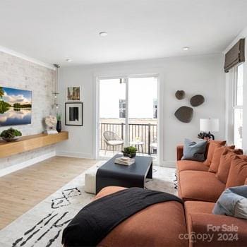 living room with light hardwood / wood-style flooring