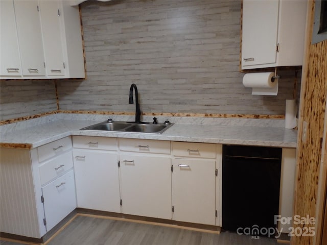 kitchen with light countertops, a sink, and white cabinetry