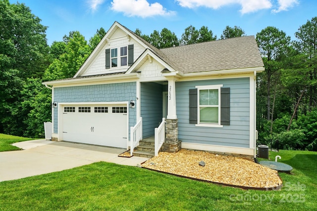 25622 Seagull Dr Unit 645, Lancaster, SC 29720 - craftsman-style home with concrete driveway, a garage, a front yard, roof with shingles, and central AC