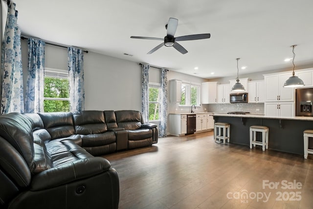 25622 Seagull Dr Unit 645, Lancaster, SC 29720 - living room with healthy amount of natural light, dark wood finished floors, ceiling fan, and recessed lighting