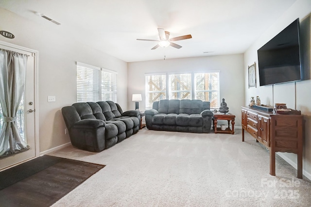 25622 Seagull Dr Unit 645, Lancaster, SC 29720 - living room with a ceiling fan, light carpet, and baseboards