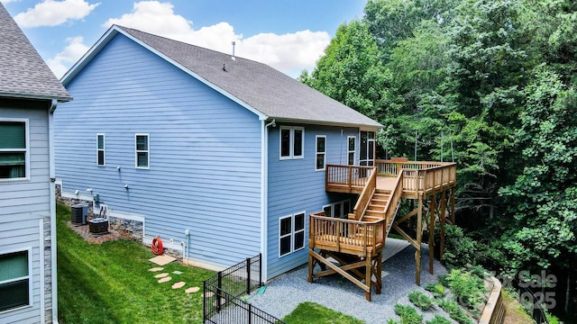 25622 Seagull Dr Unit 645, Lancaster, SC 29720 - rear view of house with a deck, stairs, a shingled roof, and cooling unit