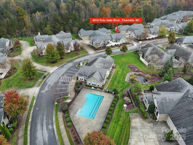 4919 Polo Gate Blvd, Charlotte, NC 28216 - aerial view of residential area with a pool area