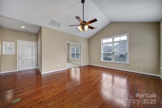 4919 Polo Gate Blvd, Charlotte, NC 28216 - unfurnished room featuring a ceiling fan, wood finished floors, vaulted ceiling, and baseboards