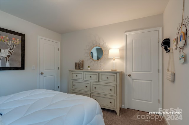 bedroom with light colored carpet