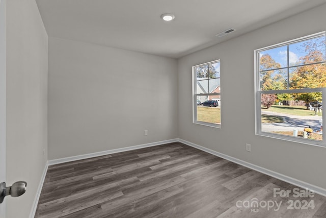 spare room with dark wood-type flooring