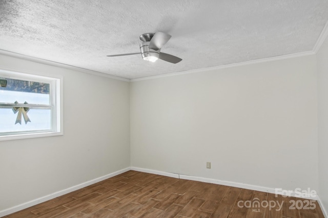 821 Anne Ave W, Hendersonville, NC 28739 - unfurnished room with dark wood-style flooring, baseboards, ceiling fan, a textured ceiling, and crown molding