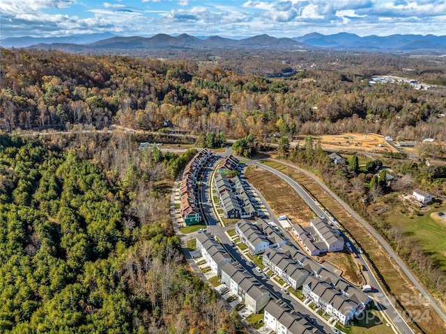 birds eye view of property with a mountain view