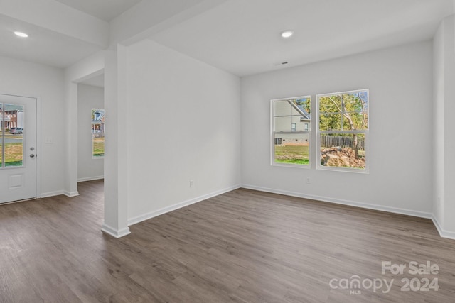 spare room with a healthy amount of sunlight and wood-type flooring