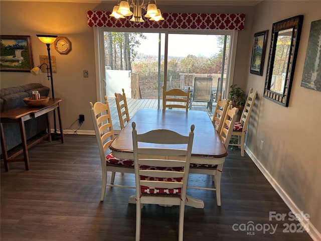 dining room featuring dark hardwood / wood-style flooring and a notable chandelier