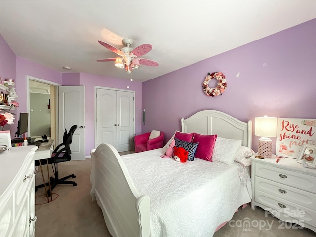 1096 Mountain Laurel Ct, Matthews, NC 28104 - bedroom with a closet, light carpet, and ceiling fan