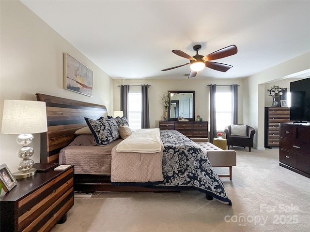 1096 Mountain Laurel Ct, Matthews, NC 28104 - bedroom featuring multiple windows, light carpet, and ceiling fan