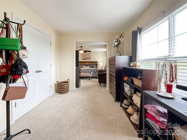 1096 Mountain Laurel Ct, Matthews, NC 28104 - office featuring light carpet, ceiling fan, and baseboards