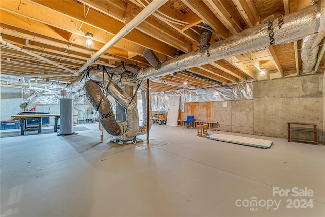 basement featuring water heater