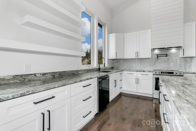 kitchen featuring black dishwasher, white cabinets, and a sink