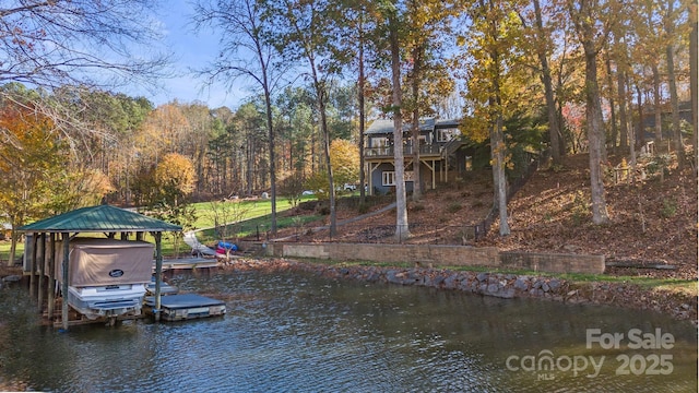 view of dock with a water view