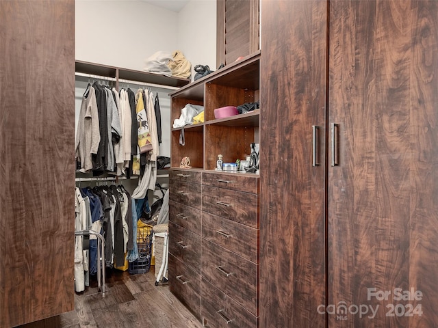 walk in closet featuring dark hardwood / wood-style floors