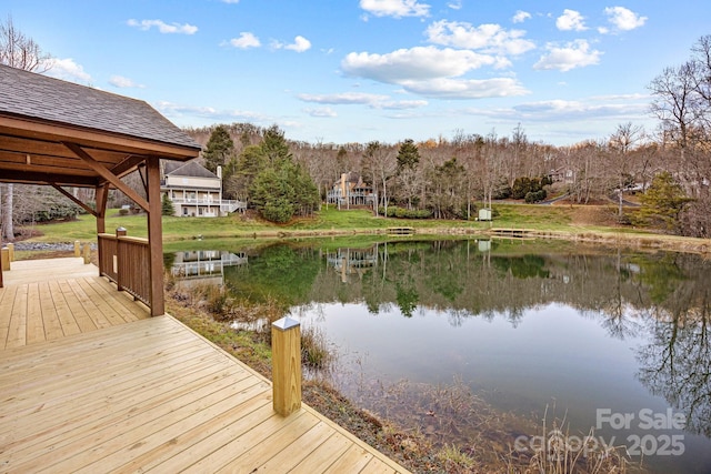 dock area with a water view