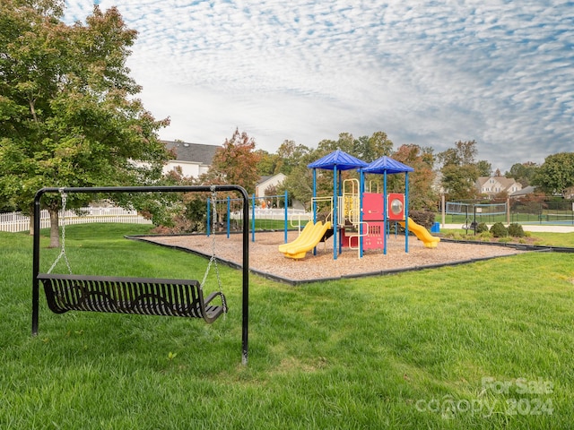 view of play area featuring a yard