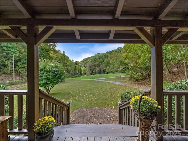 view of yard featuring a wooded view