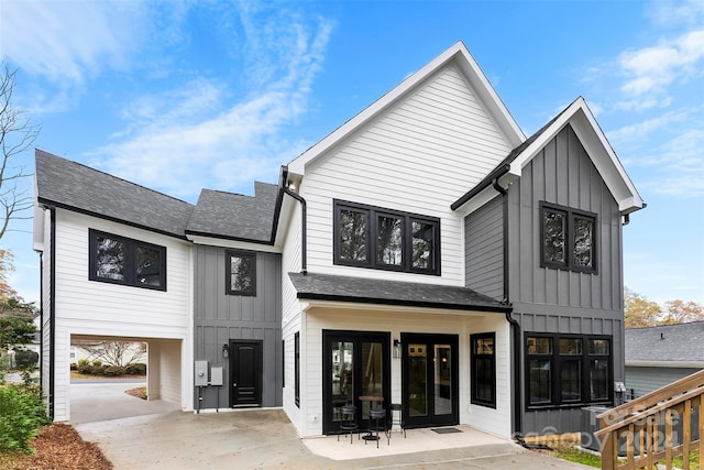 exterior space featuring french doors, central AC, and a patio area