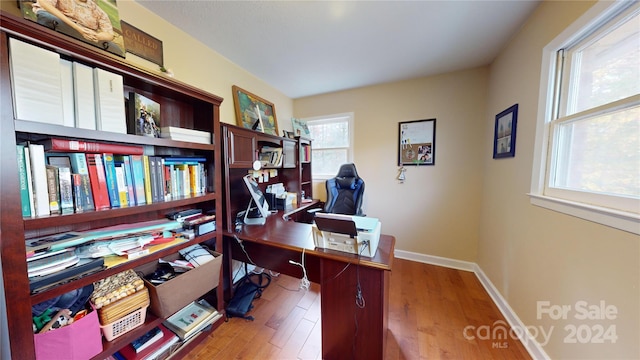 home office featuring wood-type flooring