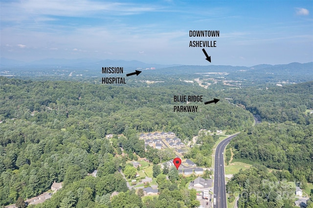 birds eye view of property with a mountain view