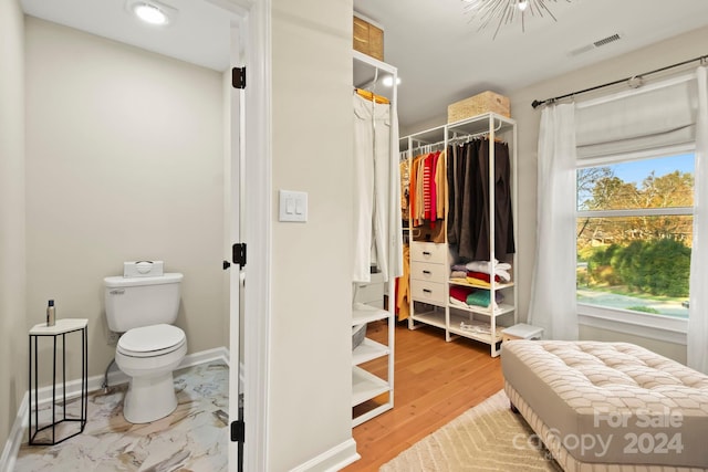 interior space with toilet and wood-type flooring