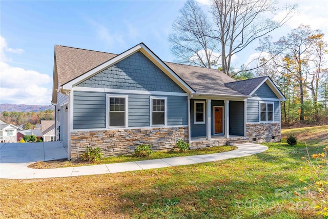 2637 Bowden Ln, Hendersonville, NC 28792 - craftsman-style house featuring a front lawn, stone siding, and roof with shingles