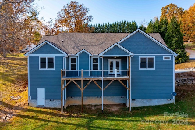 2637 Bowden Ln, Hendersonville, NC 28792 - rear view of house featuring a lawn, french doors, a deck, and crawl space