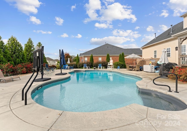 view of pool featuring a patio