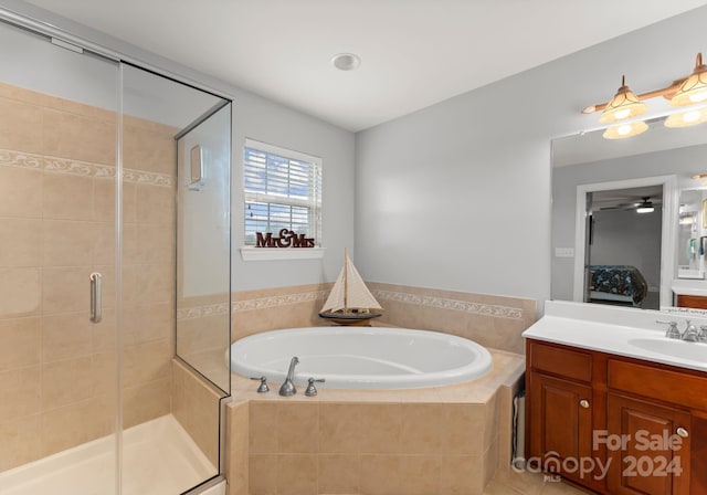 bathroom featuring vanity and plus walk in shower