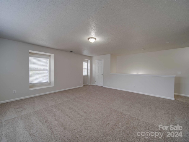 carpeted empty room featuring a wealth of natural light and a textured ceiling