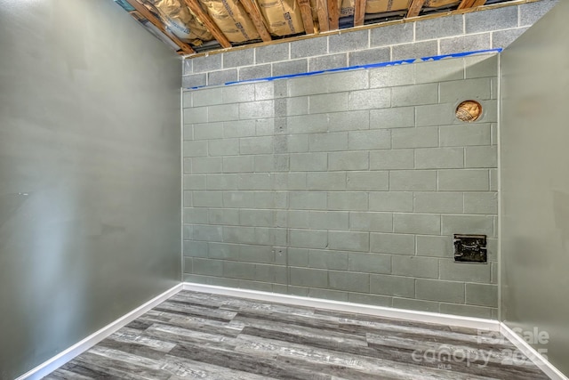 basement with wood-type flooring