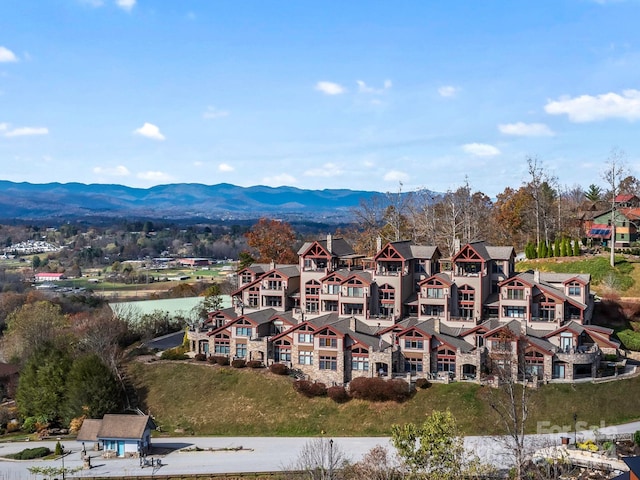 birds eye view of property with a mountain view