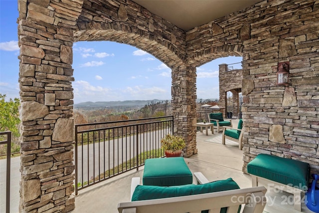 view of patio with a mountain view