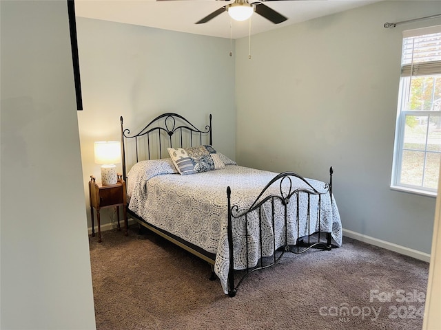 bedroom featuring carpet flooring and ceiling fan