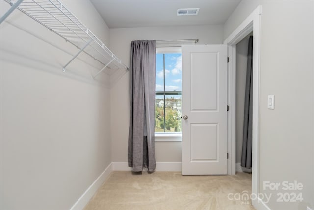 spacious closet with light carpet