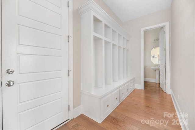 mudroom featuring light hardwood / wood-style flooring