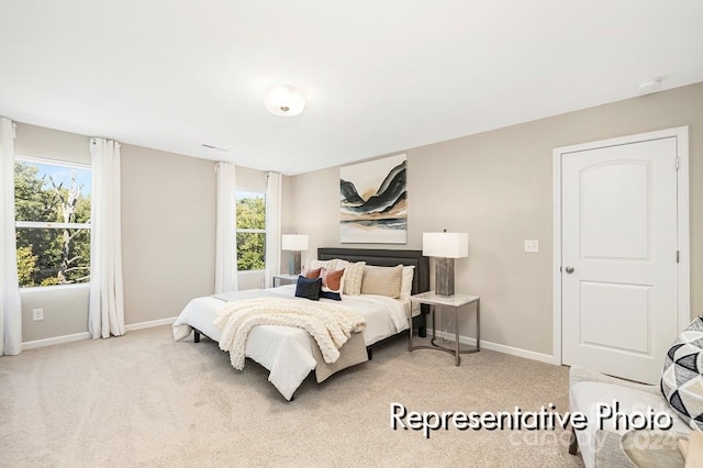 bedroom with multiple windows and carpet flooring